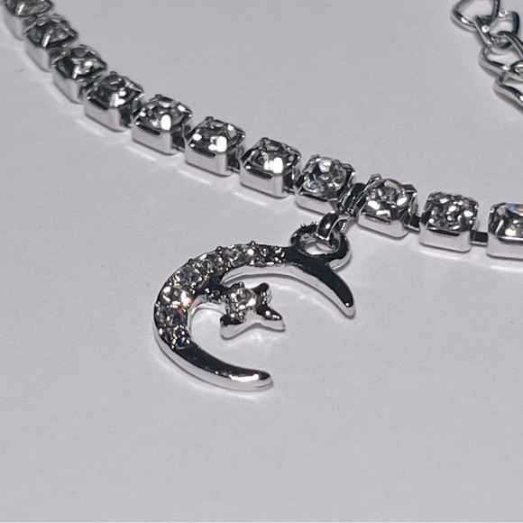 Diamond Ankle Bracelet with Moon Charm - Picture 5 of 7